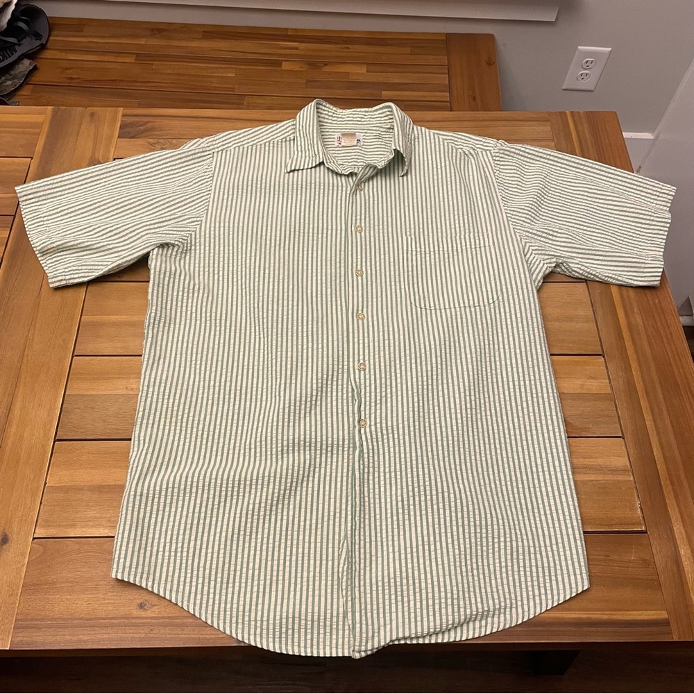 Vintage 90s Reyn Spooner Seersucker Button Pocket Shirt Large Striped Hawaii